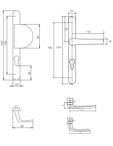 Ensemble plaque/poignée ZEN - Argent