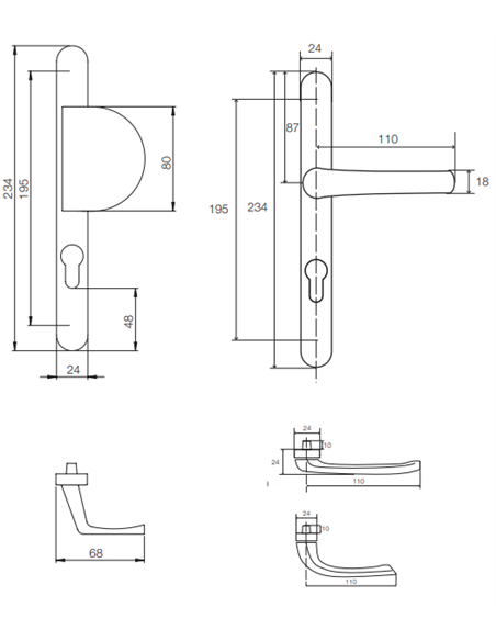 Ensemble plaque/poignée ZEN - Argent