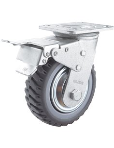 Roue pivotante avec frein et platine